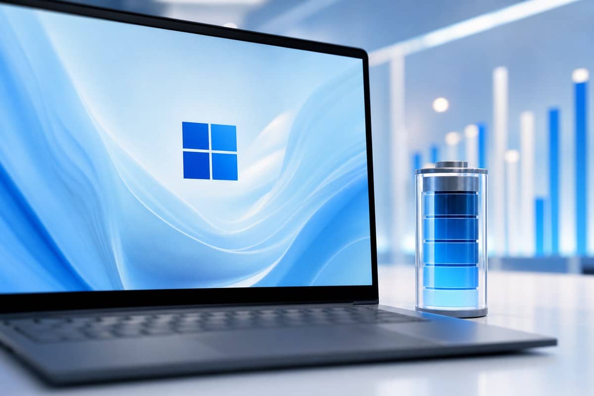 Windows-Notebook neben einem Batteriesymbol